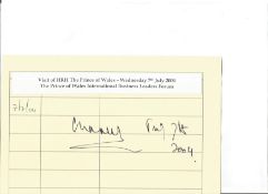 Prince Charles large 2004 autograph on page from visitors book. All autographs are genuine hand