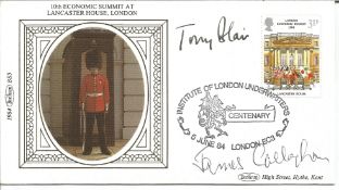 Tony Blair and James Callaghan Prime Ministers signed 1984 Benham Economic Summit Small silk FDC.