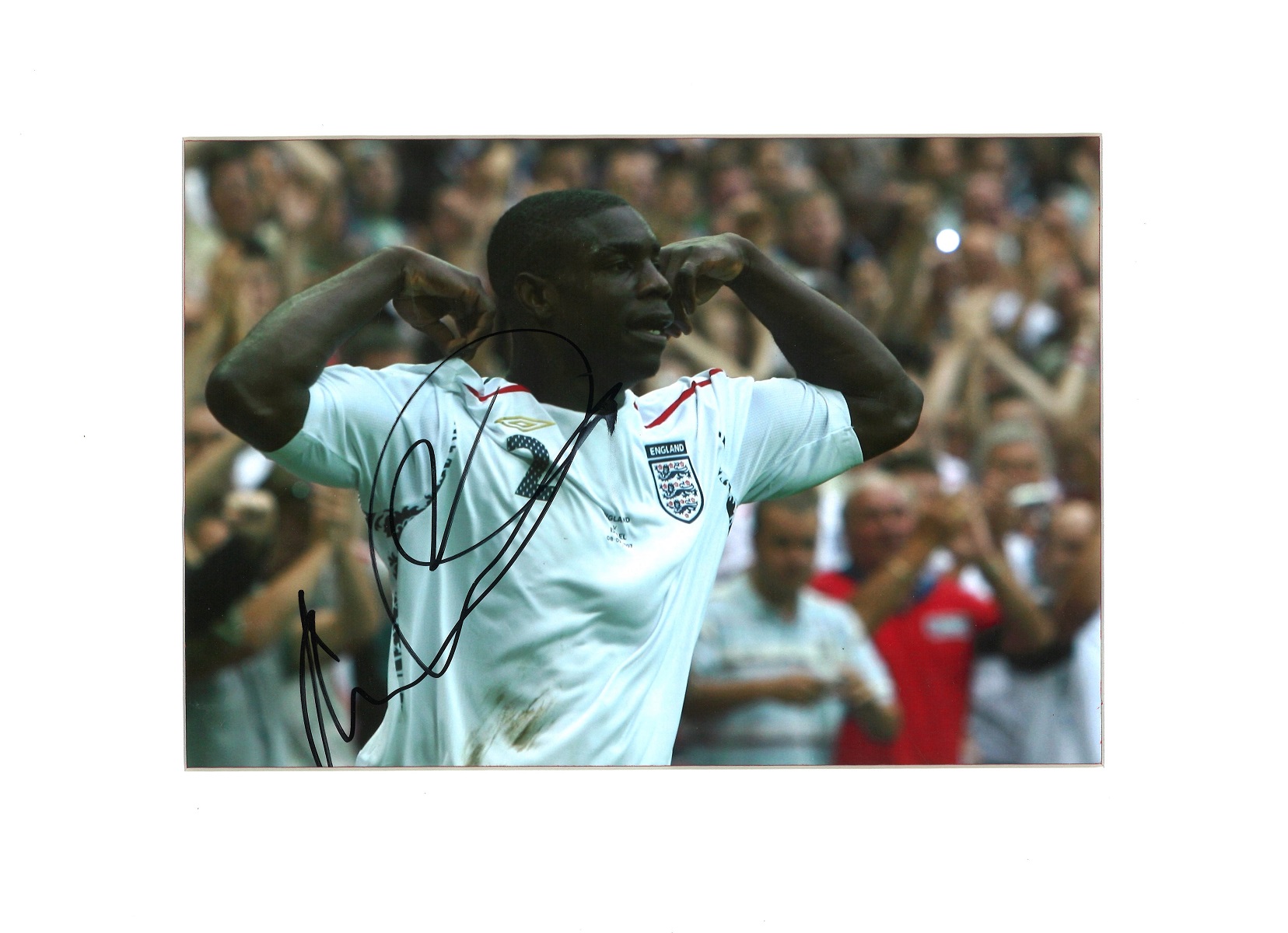 Micah Richards signed 16x12 overall mounted colour photo pictured playing for England. Micah Lincoln