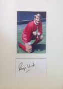 Roger Hunt 14x10 mounted signature piece includes signed album page and colour photo pictured in