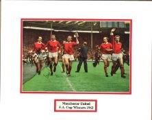Manchester United 1963 FA Cup winners multi signed 15x12 mounted colour magazine photo signatures