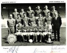 Manchester United 1964-65 multi signed 10x8 mounted black and white photo 6 signatures includes