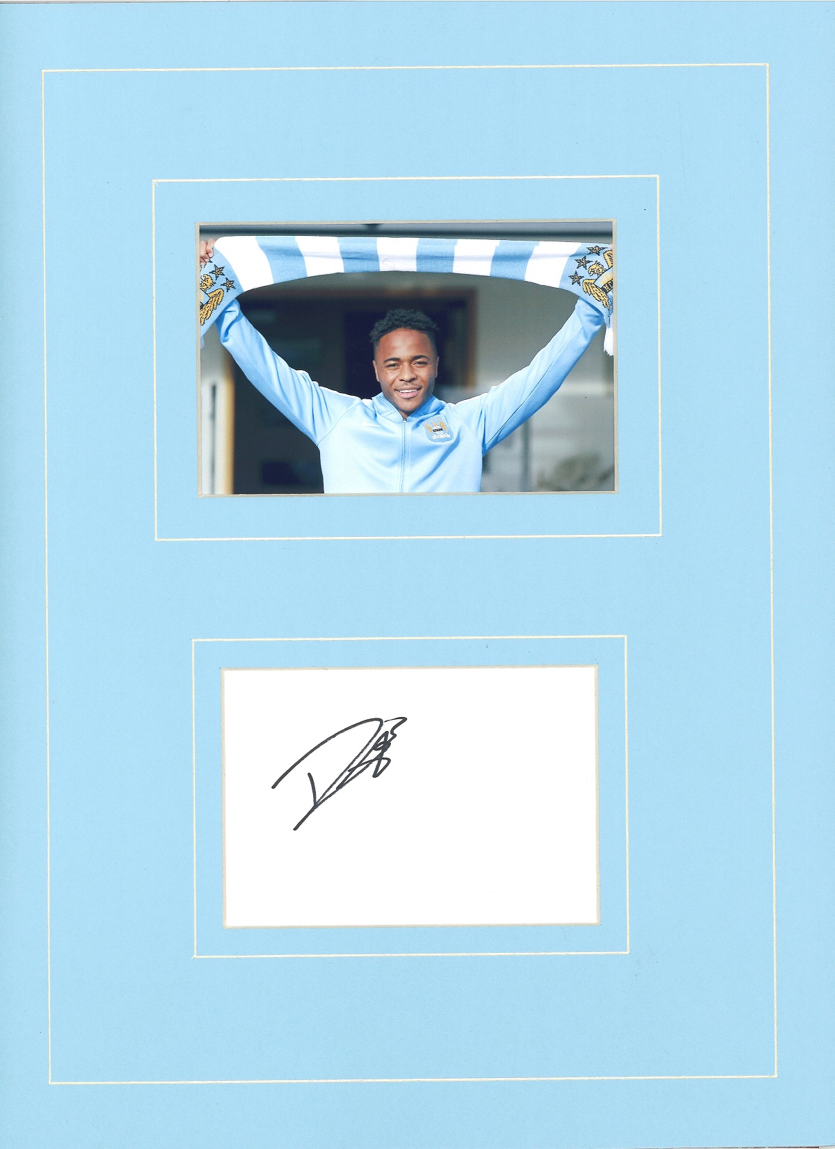 Raheem Sterling 16x12 overall mounted signature piece includes signed album page and colour photo.