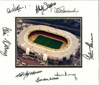 Wembley Legends 12x10 mounted photo 8 legendary signatures includes Alex Stepney, David Sadler, Mike