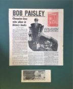 Bob Paisley 20x16 mounted signature piece includes signed newspaper photo and a vintage newspaper
