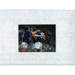 Adrian Heath and Graeme Sharp signed 16x12 overall mounted colour photo pictured celebrating while