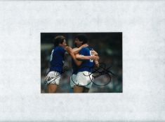 Adrian Heath and Graeme Sharp signed 16x12 overall mounted colour photo pictured celebrating while
