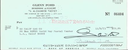 Glenn Ford signed 1973 cheque drawn on Bank of America to So Calif Gas Co $72.84. Good Condition.