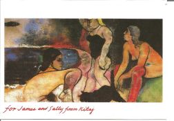 Artist Ronald Brooks Kitaj signed in red to bottom of 6 x 4 inch colour postcard of his painting The