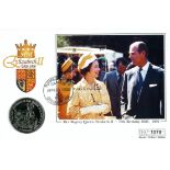Her Majesty Queen Elizabeth II 70th birthday PNC coin cover. Numbered 1079. Turks and Caicos Islands