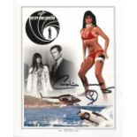 007 Bond girl. The Spy Who Loved Me actress Caroline Munro signed 8x10 Bond movie montage photo.