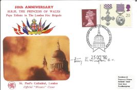 Harry Errington GC signed 1990, 50th ann London Fire Brigade cover, with St Pauls Cathedral in Blitz