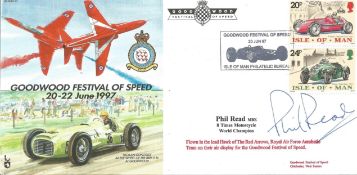 Motor Sport Phil Read signed 1997 Goodwood Festival of Speed cover, flown by Red Arrows. Good