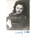 WW2 Resistance heroine Nancy Wake signed 6 x 4 photo; smudged autograph priced accordingly.. Good