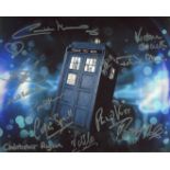 Doctor Who multi signed. 8x10 inch photo signed by TWELVE actors who have starred in the series,