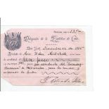 Tomas Estrada Palma signed receipt. 1st president of Cuba. Good Condition. All autographs are