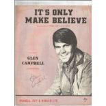 Glen Campbell (1936-2017) Singer Signed "It's Only Make Believe" Sheet Music. Good Condition. All