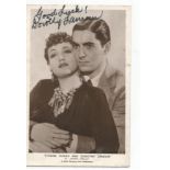 Dorothy Lamour (1914-1996) Hollywood Actress Signed Vintage Postcard With Tyrone Power. Good