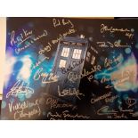 Doctor Who Cast Signed 14x11 inch photo signed by EIGHTEEN actors who have appeared in the series. A