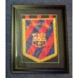 Barcelona 2003 Framed & Glazed Pennant Signed By Javier Saviola, Andres Iniesta, Luis Garcia,