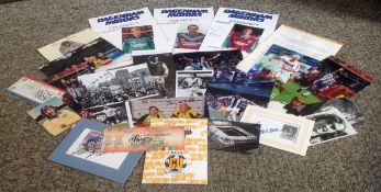 Football collection over 30 assorted signed items includes photos, tickets programmes and