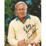 Arnold Palmer signed 10x8 colour photo. Dedicated. Good Condition. All autographs are genuine hand