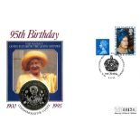 Her Majesty Queen Elizabeth the Queen Mother 95th birthday PNC coin cover. Numbered 09174.