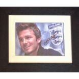 David Beckham Signed 16x19 Framed England Photo. Good Condition. All autographs are genuine hand