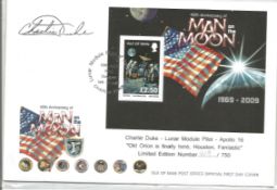 Astronaut Charlie Duke Apollo 16 Moonwalker signed 2010 Isle of Man Space FDC. Good Condition. All