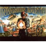 Doctor Who multi signed. 8x10 inch photo signed by THREE cast members of Doctor Who Invasion Earth