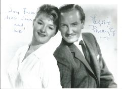 Leslie Phillips signed 12 x 8 b/w photo with Joan Syms, inscribed Joy from dear Joan and me!