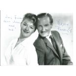 Leslie Phillips signed 12 x 8 b/w photo with Joan Syms, inscribed Joy from dear Joan and me!