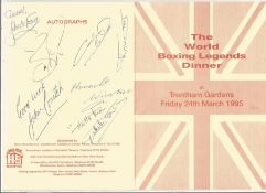 Multi signed Boxing Legends dinner menu. Signed by 8 including John Conteh, Mcguigan, Winstone. Good