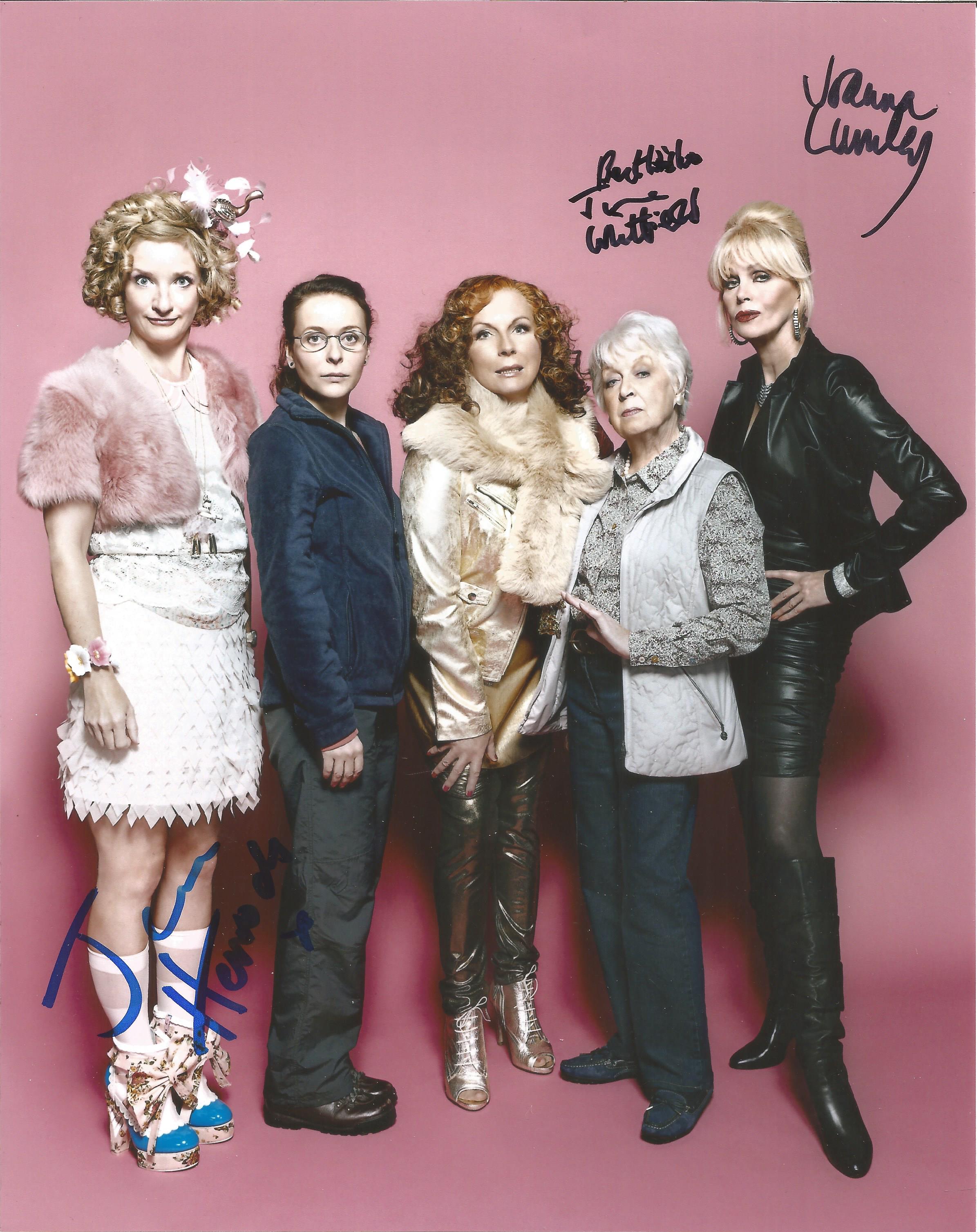 June Whitfield Joanna Lumley and Jane Horrocks triple signed Absolutely Fabulous. Good Condition.