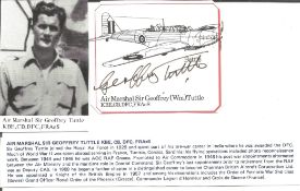 Air Marshall Sir Geoffrey Tuttle DFC signed 3 x 3 picture of his WW2 Battle plane, clipped from