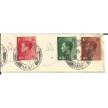 Edward VIII stamp collection on stock card. 3 used stamps. Tied by the CD's of King Edward Banff 8/