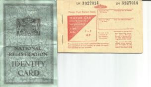 Ephemera collection. Contains a motor fuel ration pack and a national registration identity card.