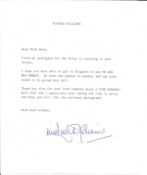 Michael Williams TLS replying to a fans letter. Good Condition. All autographed items are genuine