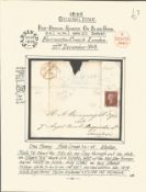 Postal History. 1843 original issue. Red brown shades on blued paper. Good Condition. All