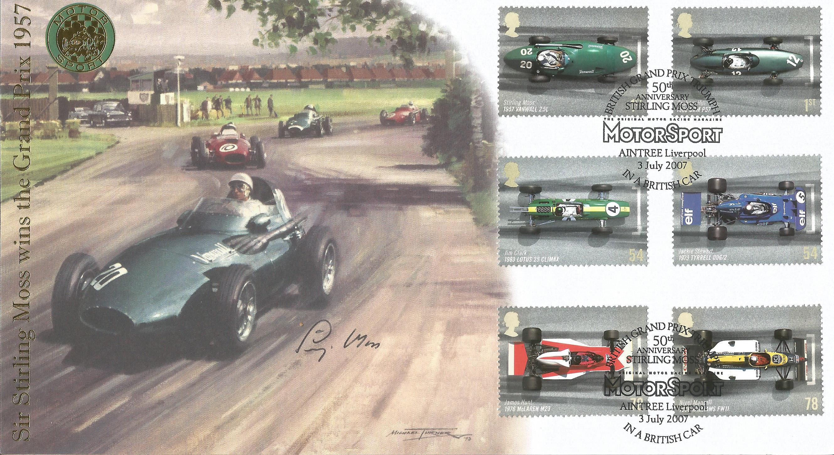 Stirling Moss signed Motorsport FDC. Good Condition. All autographed items are genuine hand signed