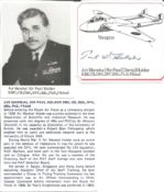 Air Marshall Sir Paul Holder DSO DFC signed 3 x 3 picture of his Vampire plane, clipped from
