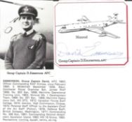 Grp Capt D Emmerson AFC signed 3 x 3 picture of his Nimrod plane, clipped from larger DM Medal cover