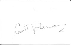 Carol Vorderman signed white card. Good Condition. All autographed items are genuine hand signed and