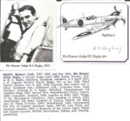 Judge H C Rigby FDC signed 3 x 3 picture of his WW2 Spitfire 5 plane, clipped from larger DM Medal