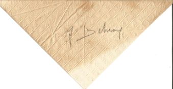 Jean Behra Formula One Motor Racing driver signed neatly folded dinner napkin with magazine