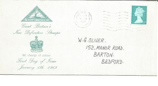 1969 8d New Definitives FDC rare North Herts Stamp club illustrated cover. GB stamps and Herts CDS