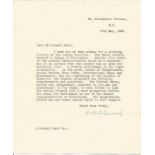 Herbert Samuel Liberal Leader typed signed letter 1929, giving best wishes to Parnell Kerr an