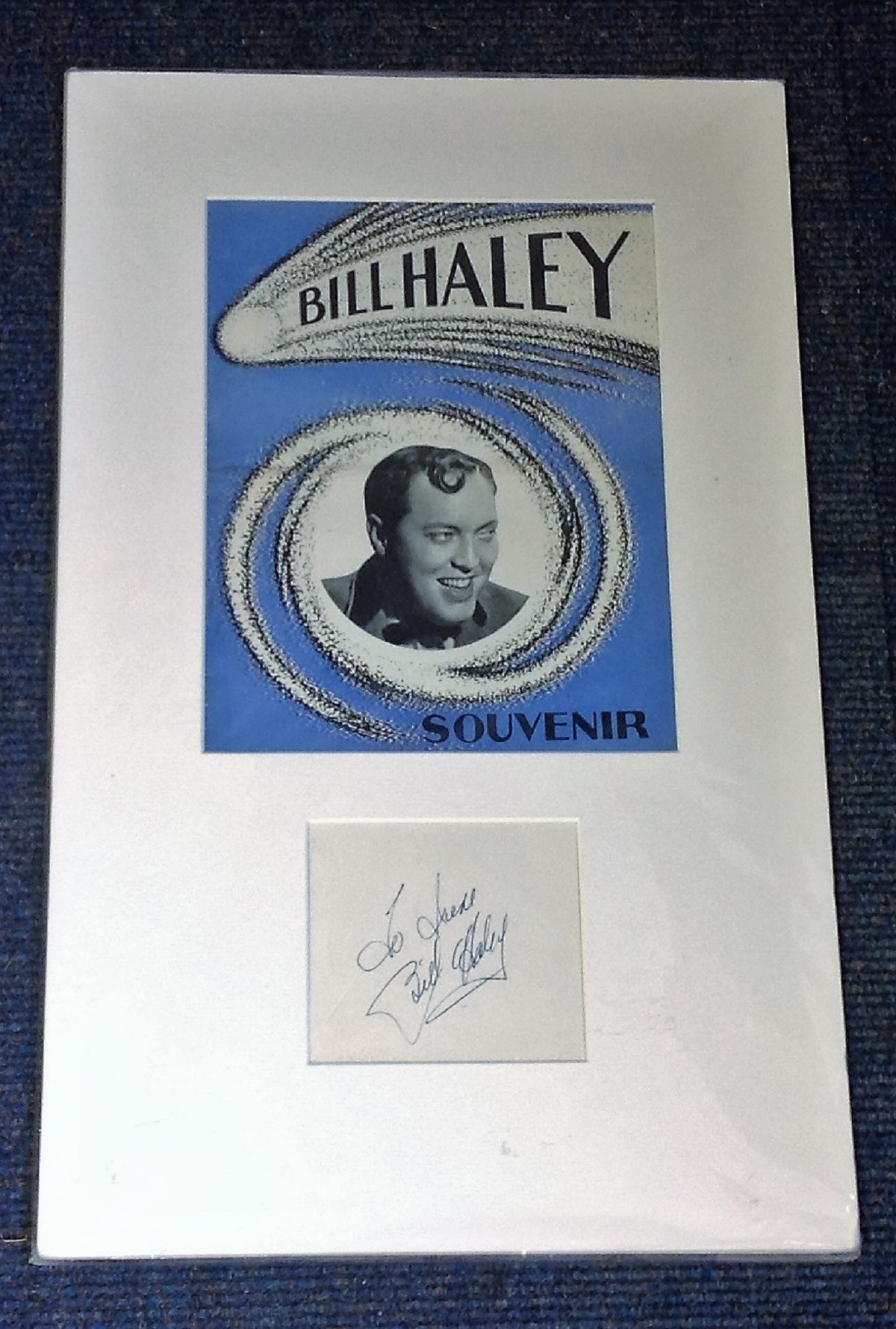 Bill Haley signature piece mounted below original programme. Approx overall size 20x16. Dedicated.