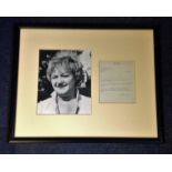 Joan Sims Carry on framed autograph display. Approx. 21 x 17 inches overall, nice typed signed