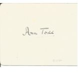 Ann Todd signed 1952 autograph album page. Good Condition. All autographed items are genuine hand